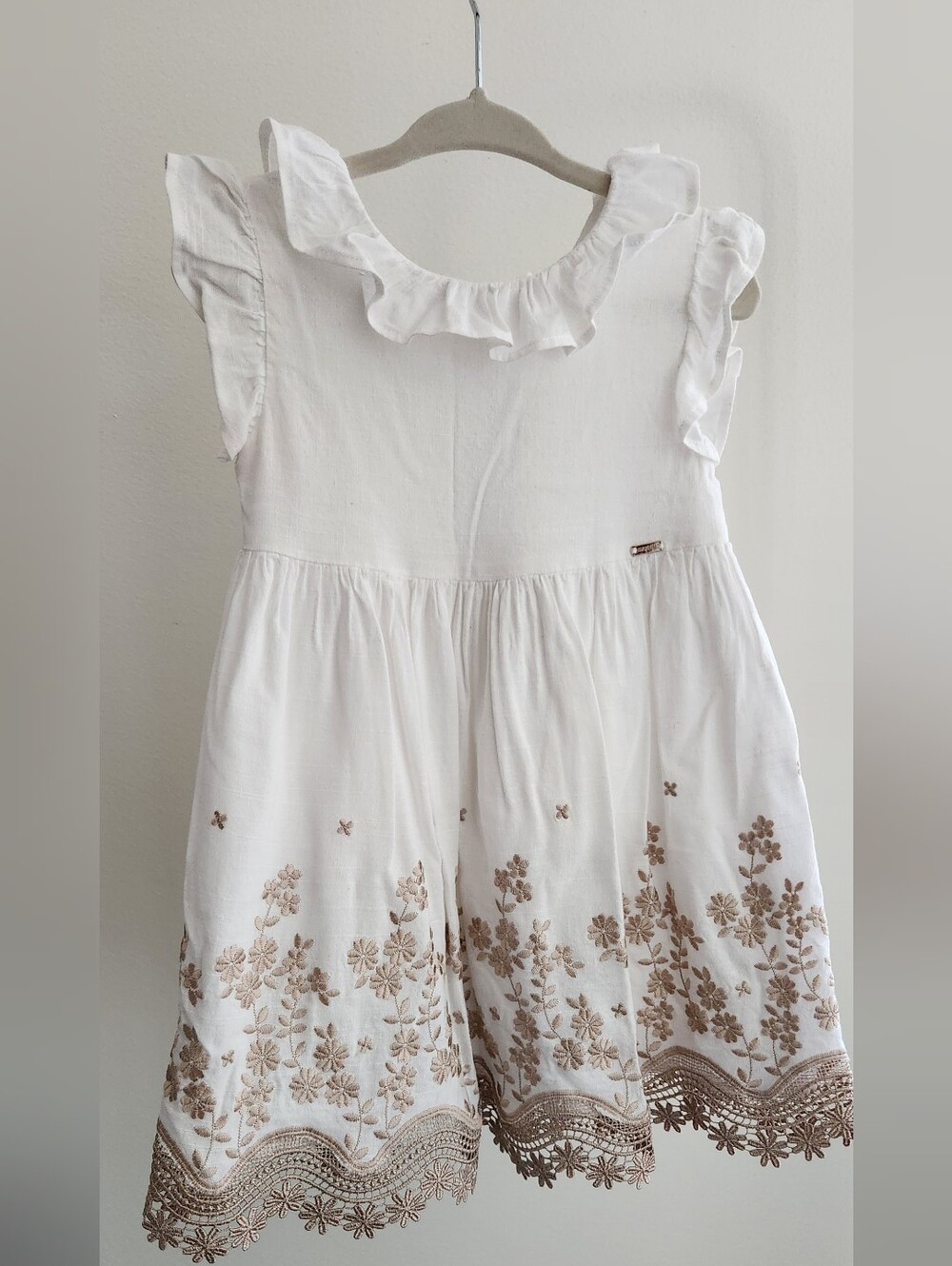 Mayoral Girls Sleeveless Dress With Gold Floral Embroidery